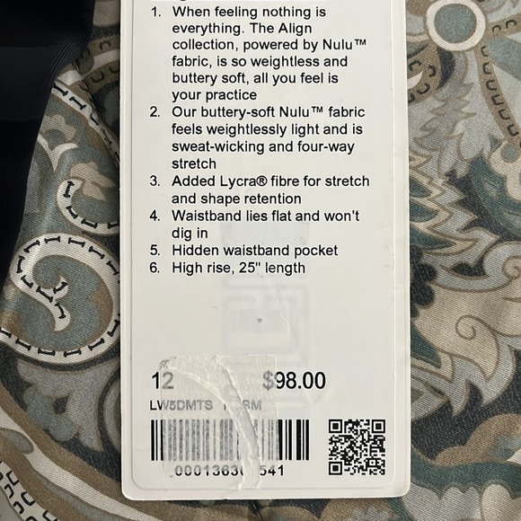 NEW Lululemon black camo Align high rise leggings 25” size 12 - Picture 5 of 5